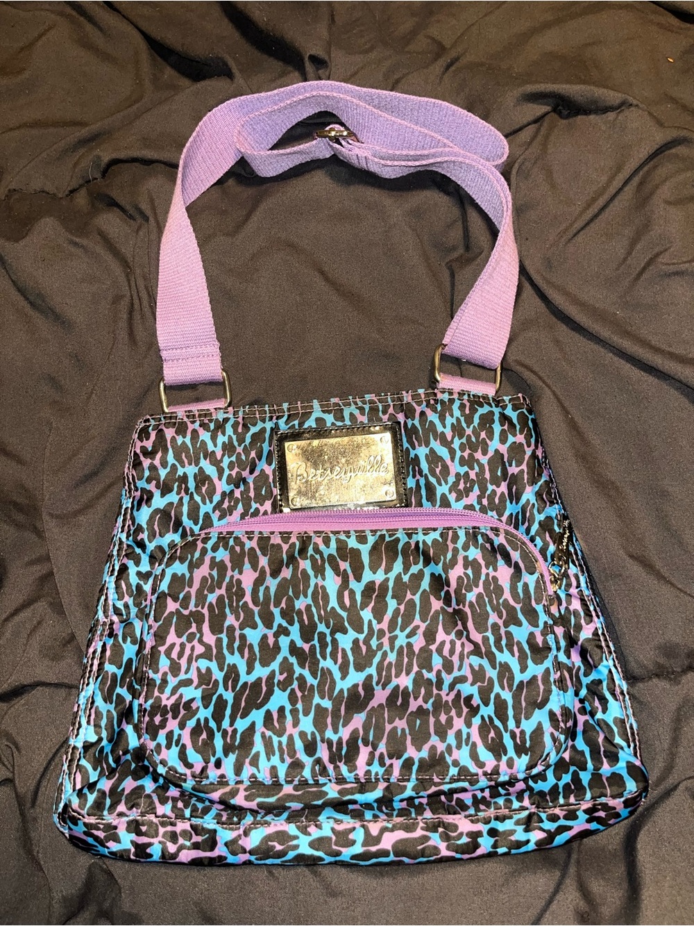 Betsey Johnson Purple & Teal Leopard Crossbody Shoulder Bag